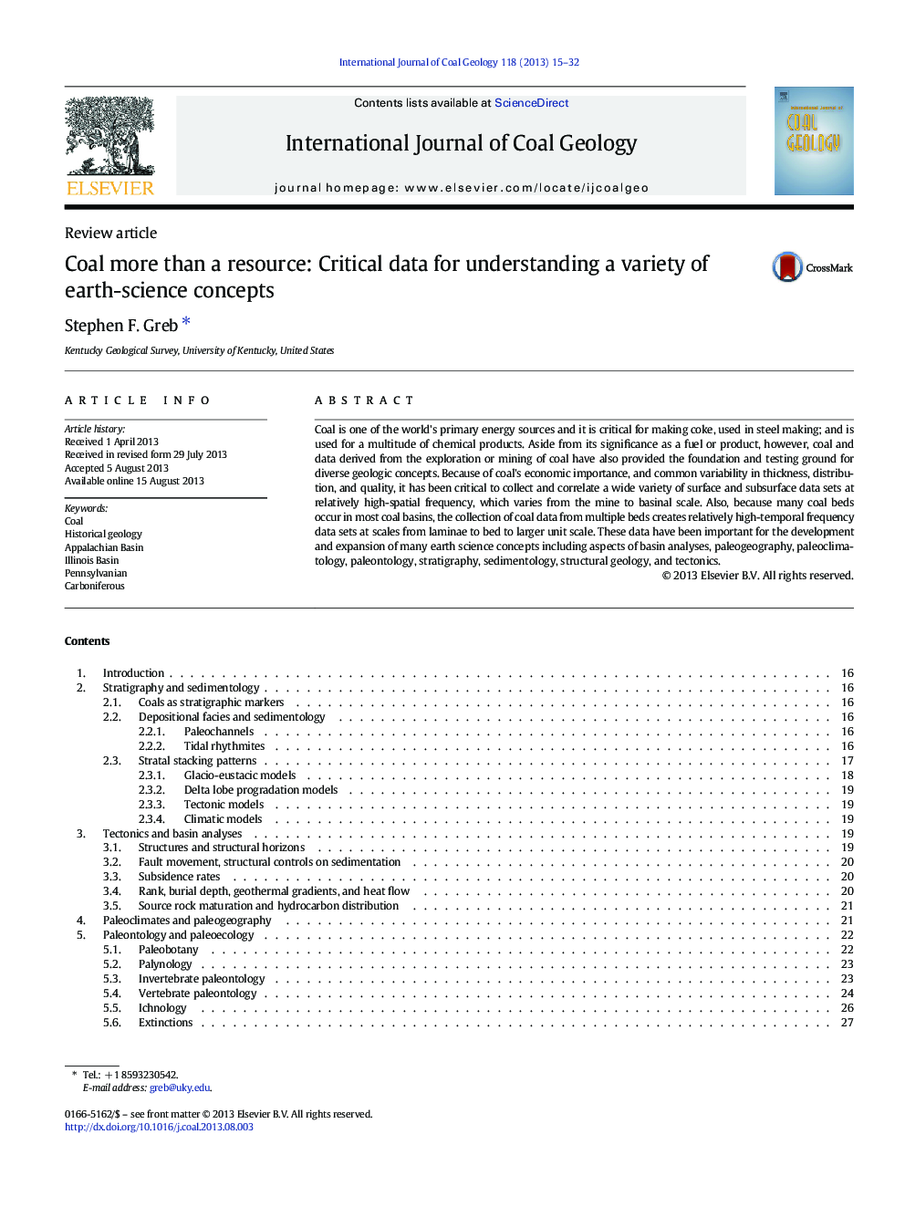 Coal more than a resource: Critical data for understanding a variety of earth-science concepts