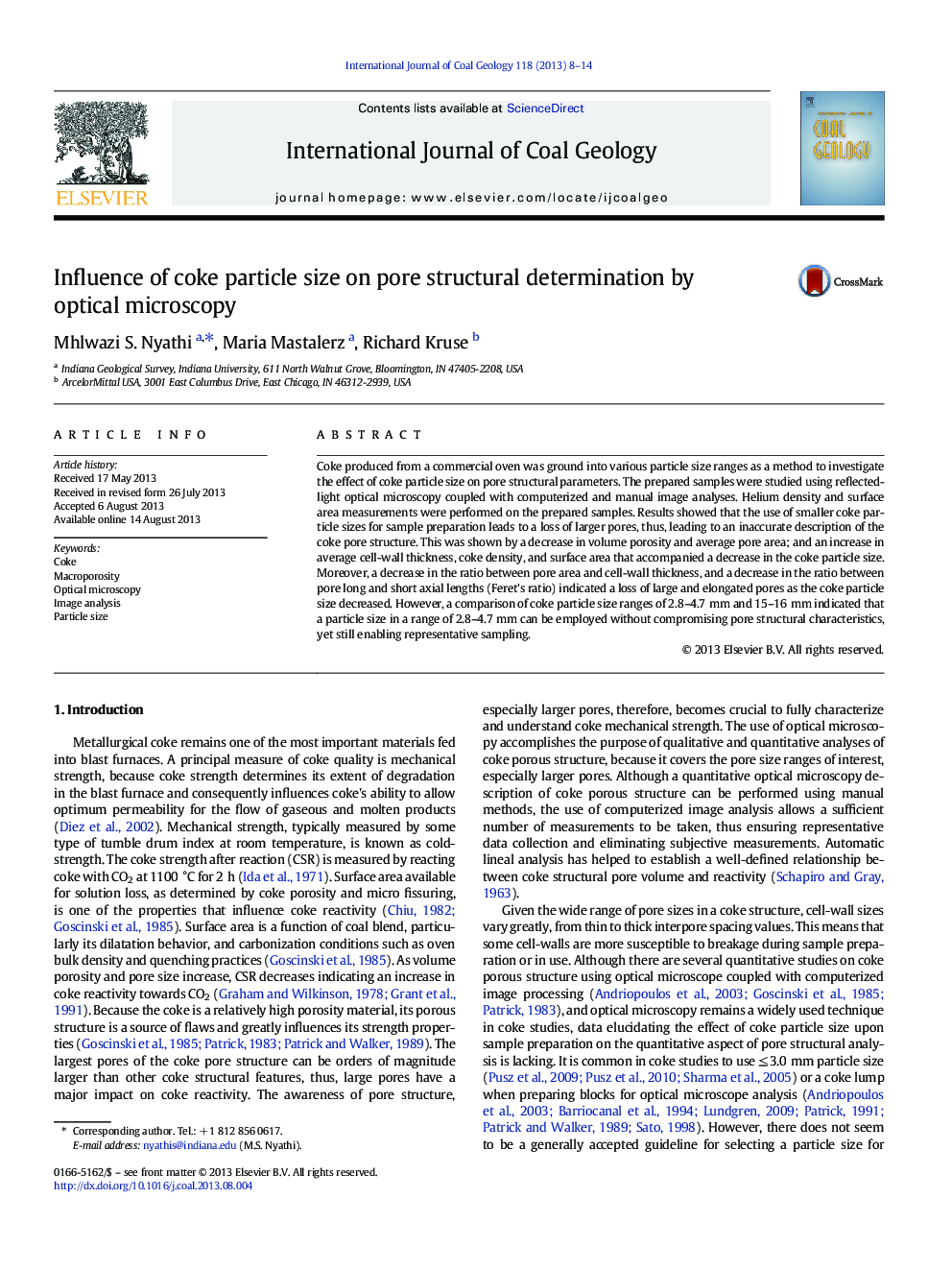 Influence of coke particle size on pore structural determination by optical microscopy