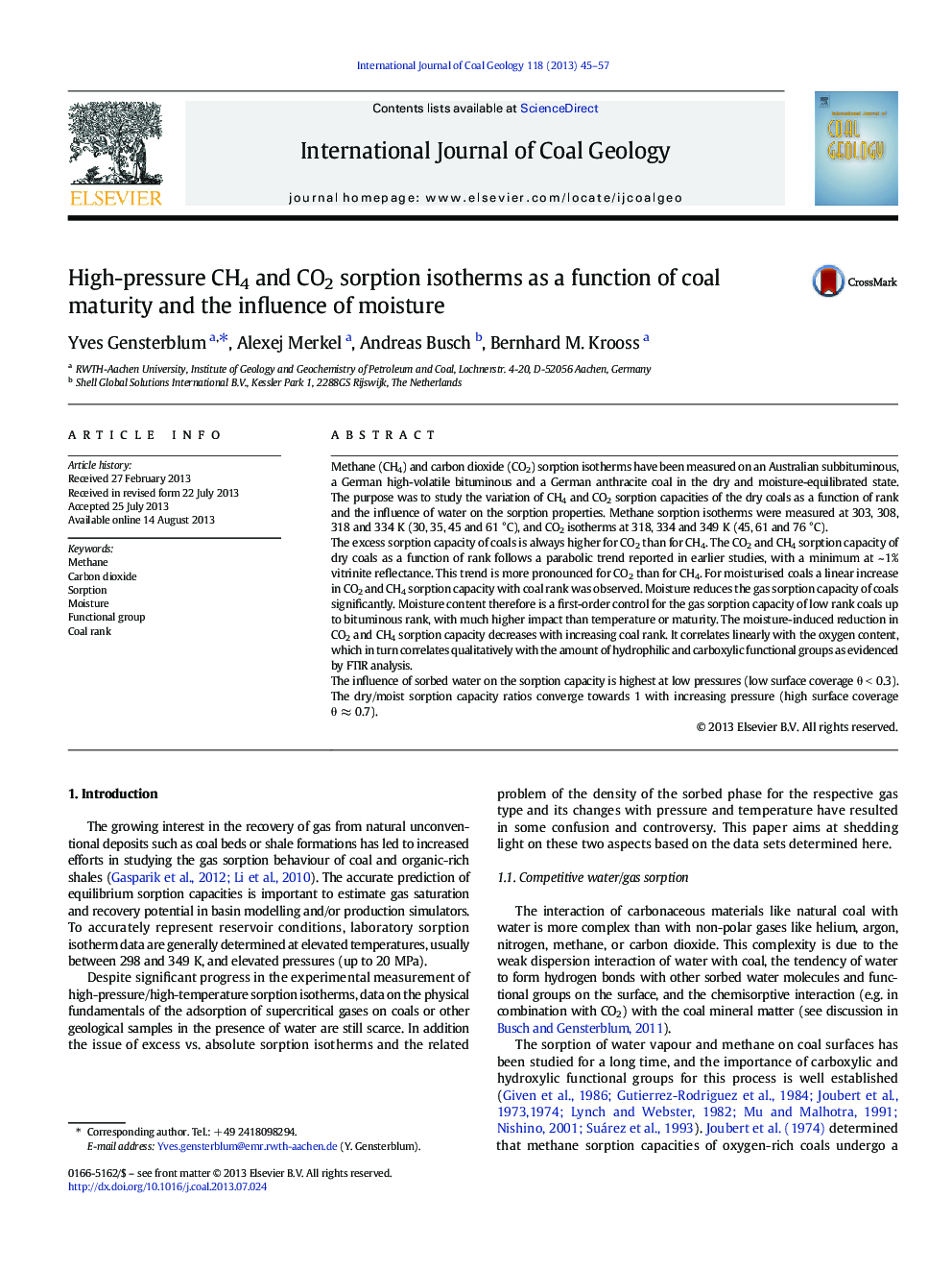 High-pressure CH4 and CO2 sorption isotherms as a function of coal maturity and the influence of moisture