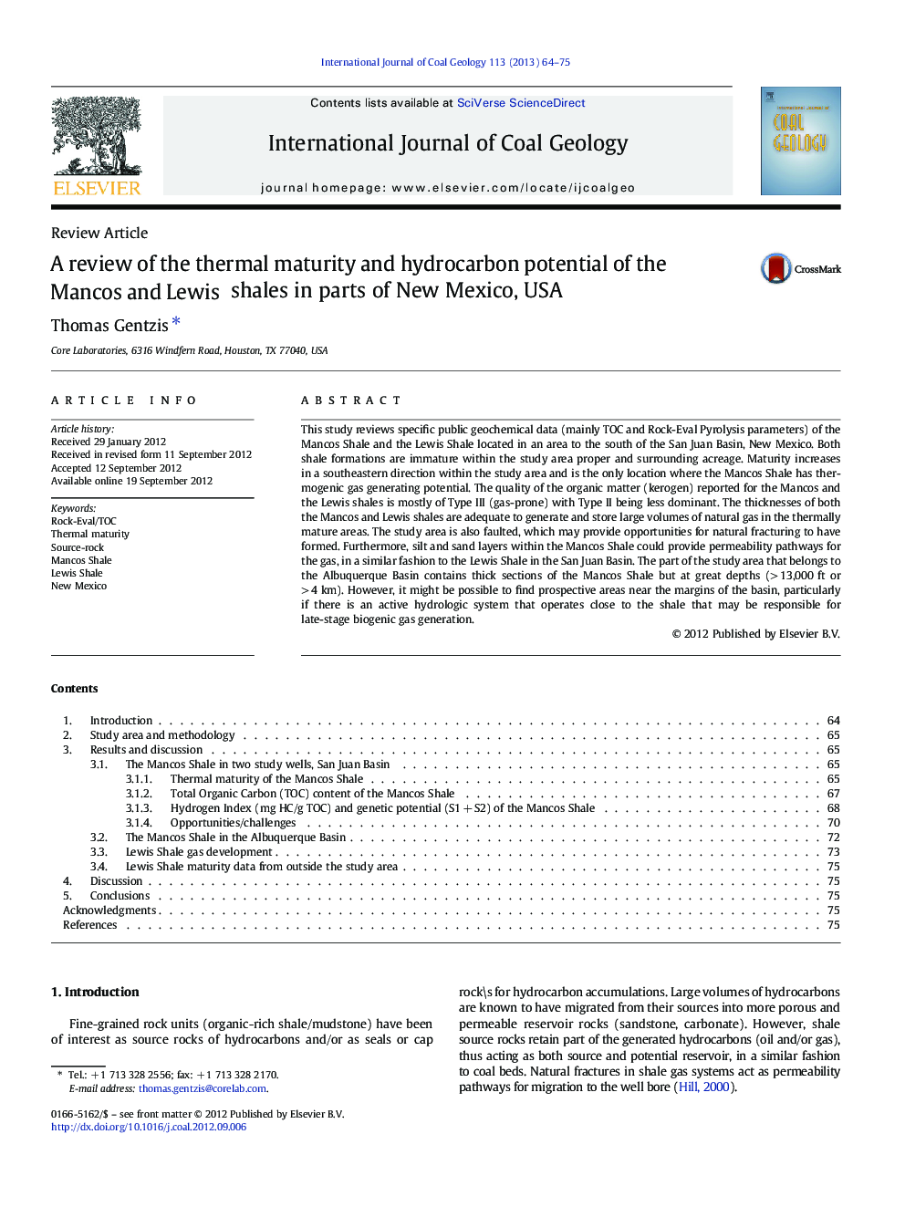 A review of the thermal maturity and hydrocarbon potential of the Mancos and Lewis shales in parts of New Mexico, USA