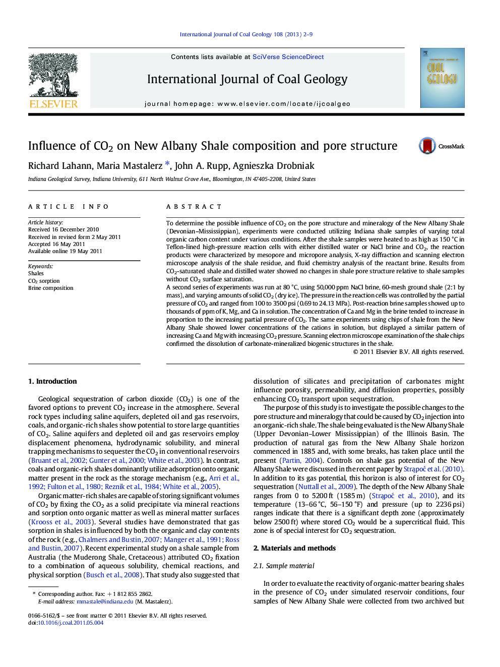 Influence of CO2 on New Albany Shale composition and pore structure