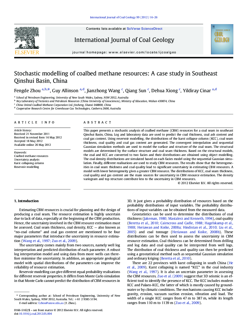 Stochastic modelling of coalbed methane resources: A case study in Southeast Qinshui Basin, China