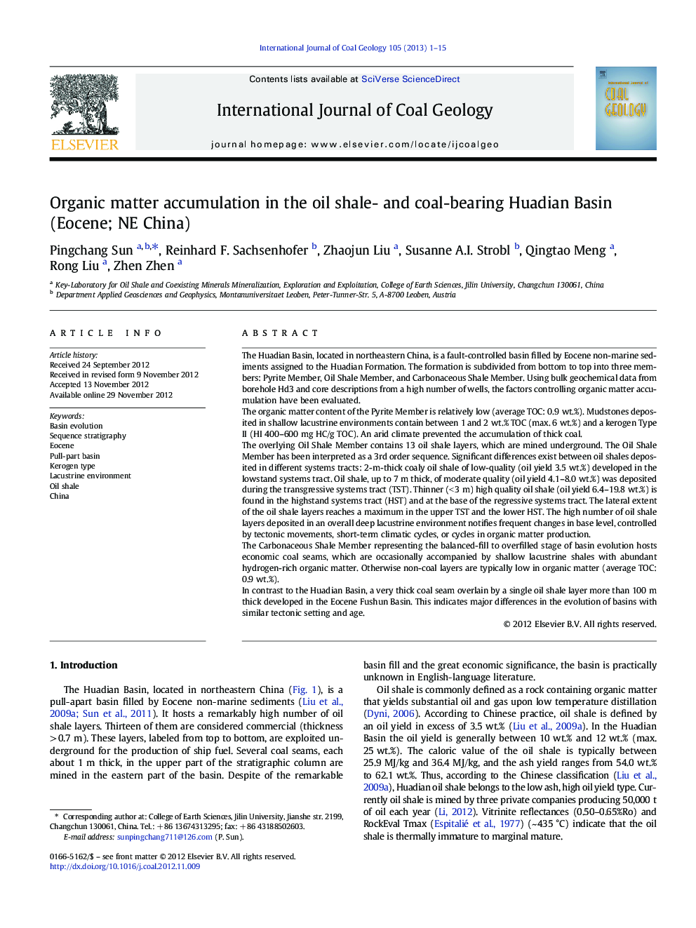 Organic matter accumulation in the oil shale- and coal-bearing Huadian Basin (Eocene; NE China)