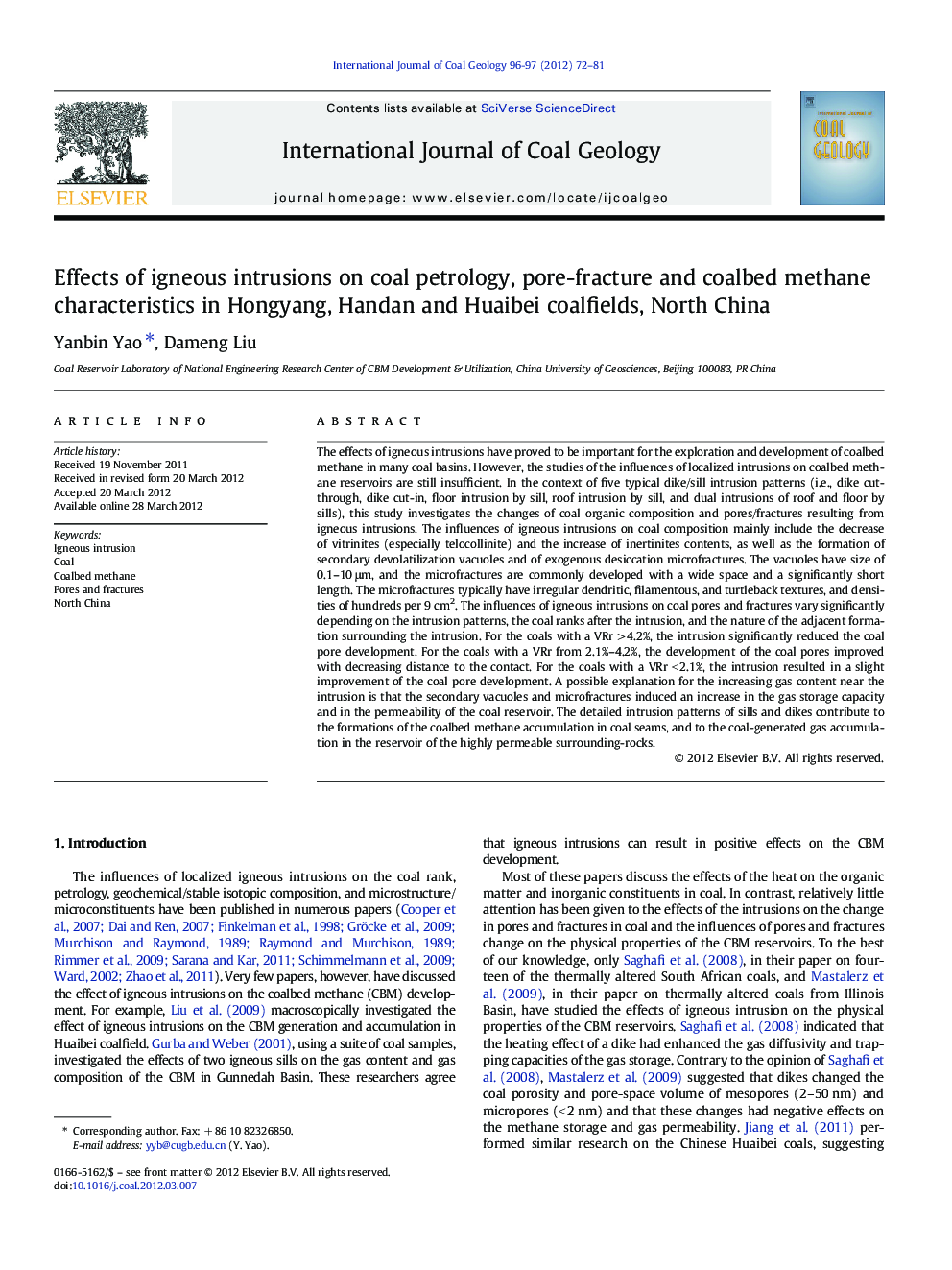 Effects of igneous intrusions on coal petrology, pore-fracture and coalbed methane characteristics in Hongyang, Handan and Huaibei coalfields, North China