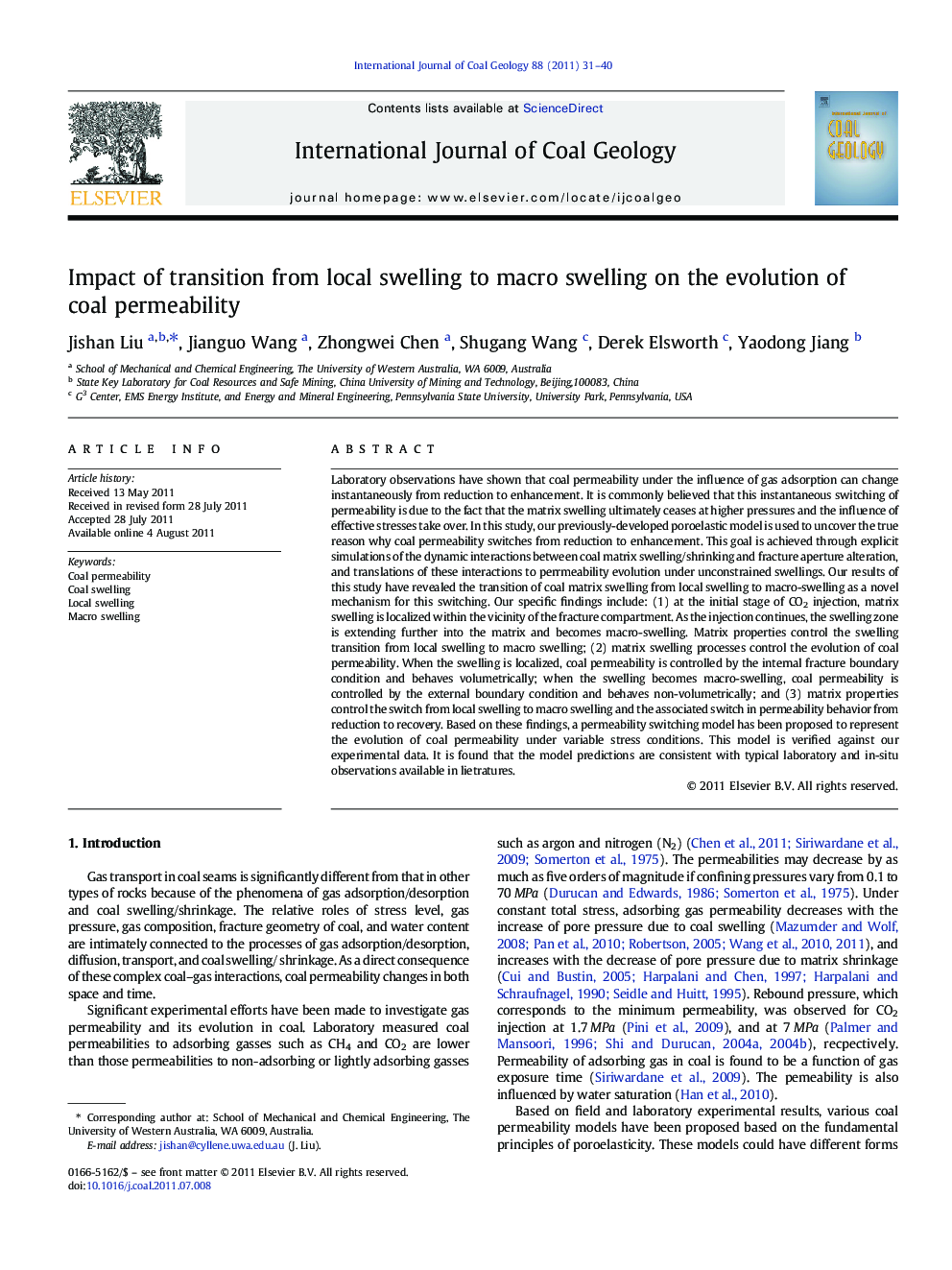 Impact of transition from local swelling to macro swelling on the evolution of coal permeability