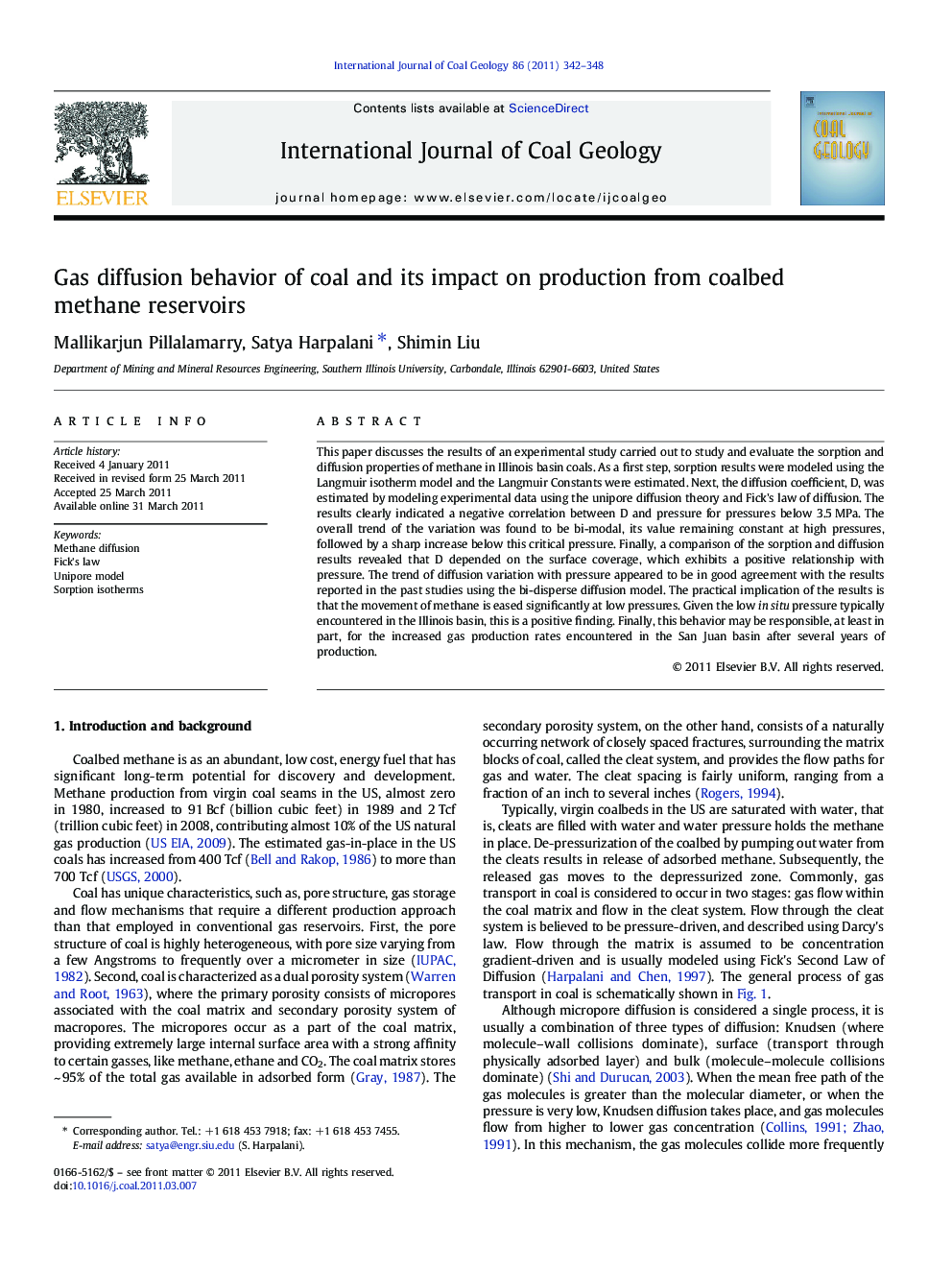 Gas diffusion behavior of coal and its impact on production from coalbed methane reservoirs