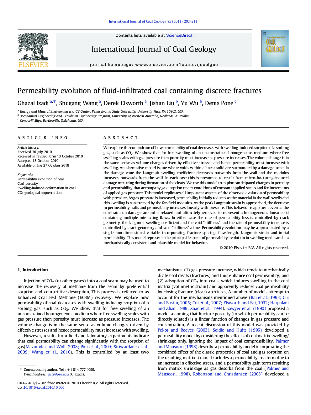 Permeability evolution of fluid-infiltrated coal containing discrete fractures