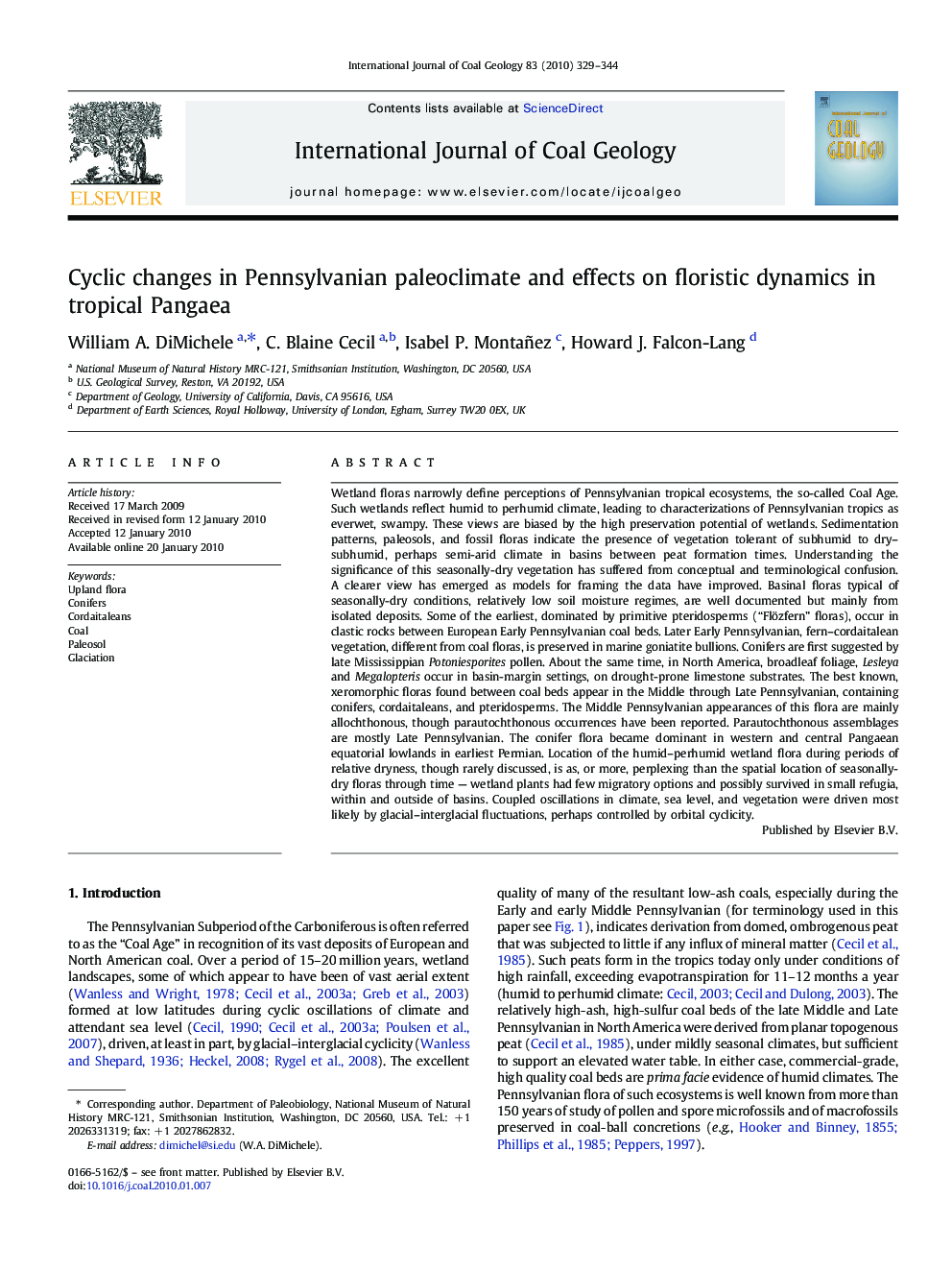 Cyclic changes in Pennsylvanian paleoclimate and effects on floristic dynamics in tropical Pangaea