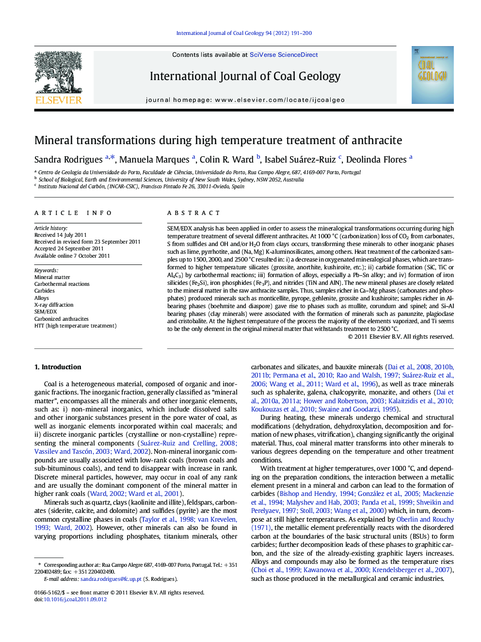 Mineral transformations during high temperature treatment of anthracite