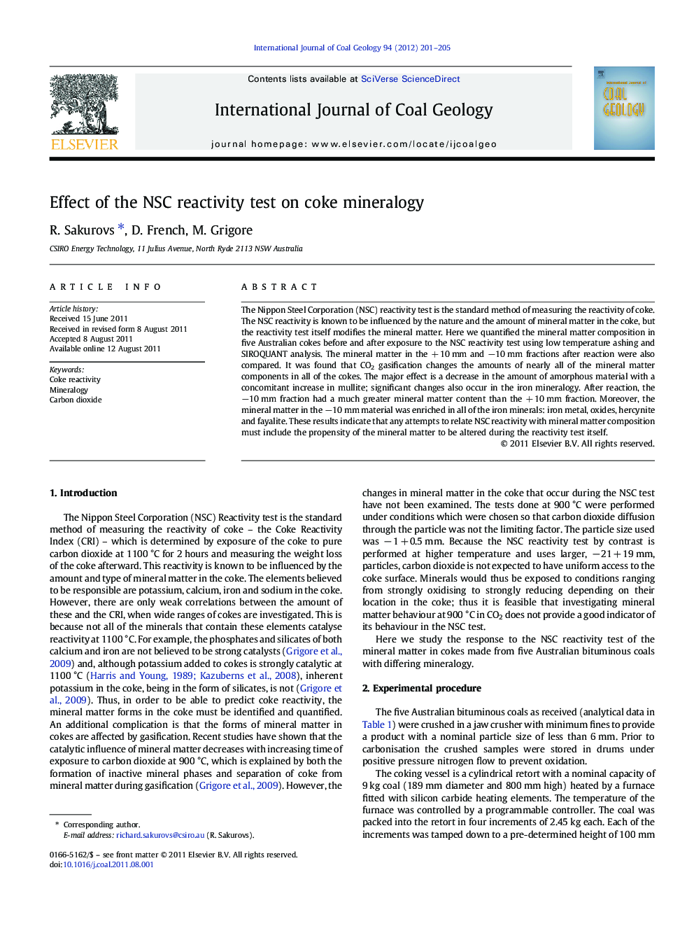 Effect of the NSC reactivity test on coke mineralogy