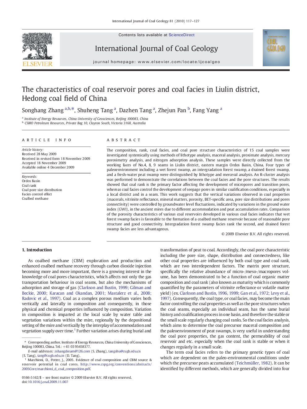 The characteristics of coal reservoir pores and coal facies in Liulin district, Hedong coal field of China