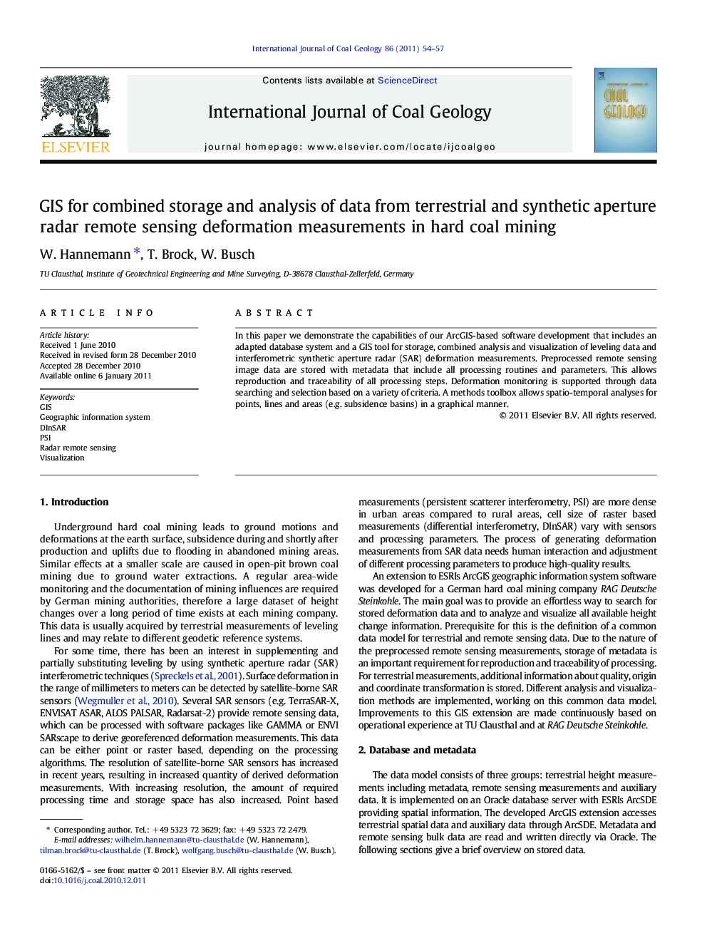 GIS for combined storage and analysis of data from terrestrial and synthetic aperture radar remote sensing deformation measurements in hard coal mining