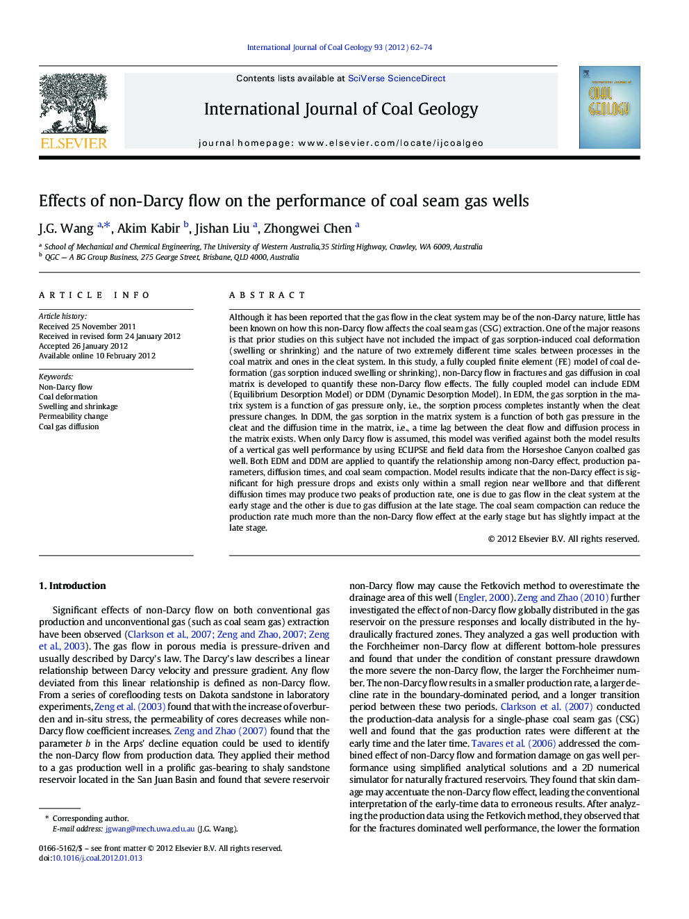 Effects of non-Darcy flow on the performance of coal seam gas wells