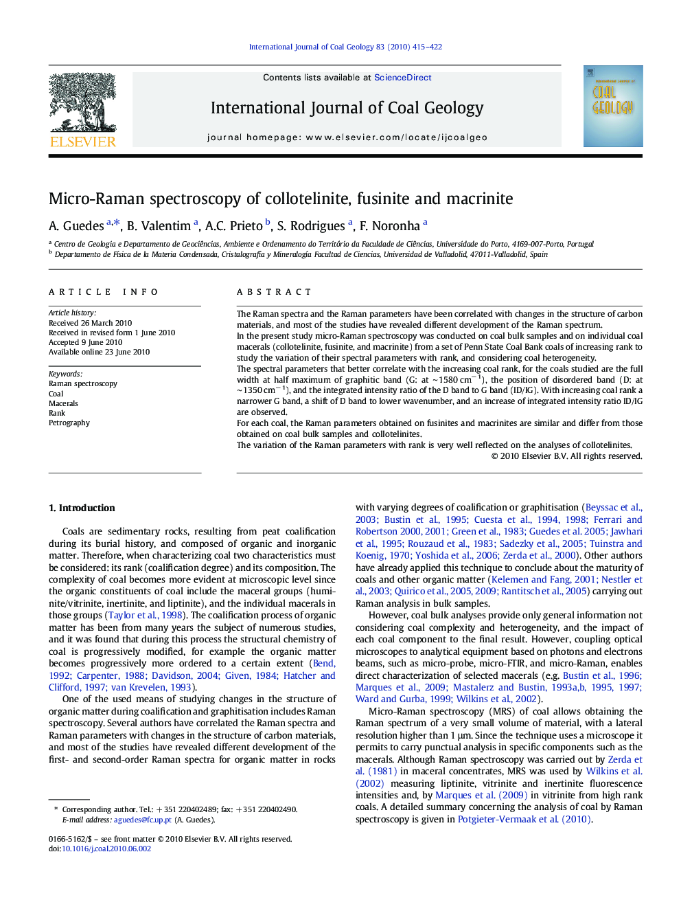 Micro-Raman spectroscopy of collotelinite, fusinite and macrinite