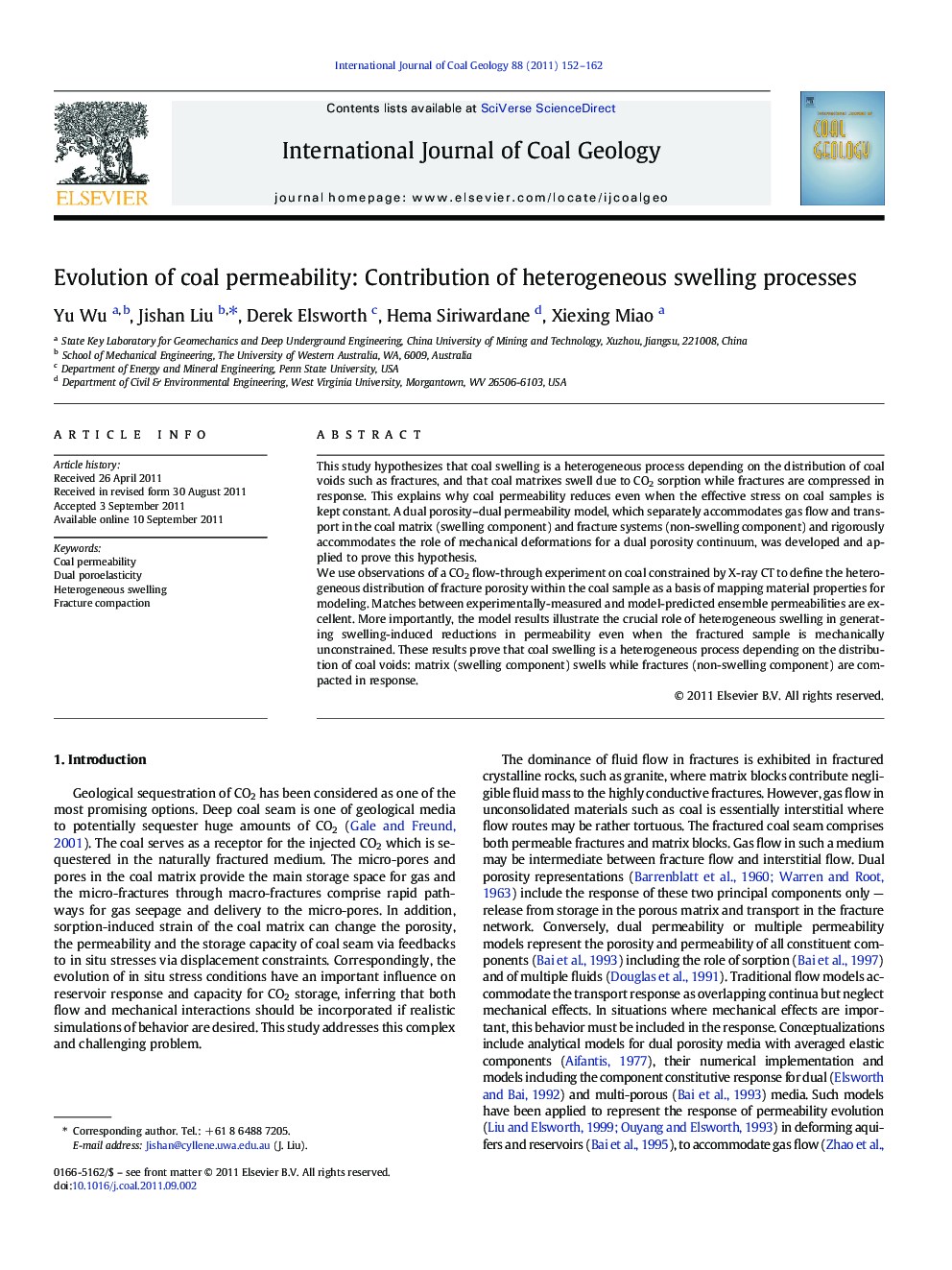 Evolution of coal permeability: Contribution of heterogeneous swelling processes