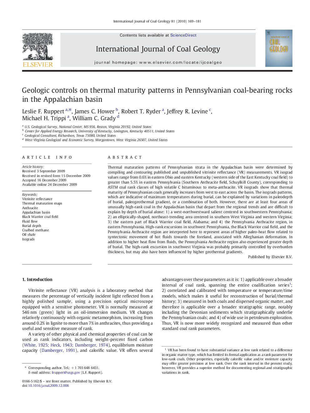 Geologic controls on thermal maturity patterns in Pennsylvanian coal-bearing rocks in the Appalachian basin