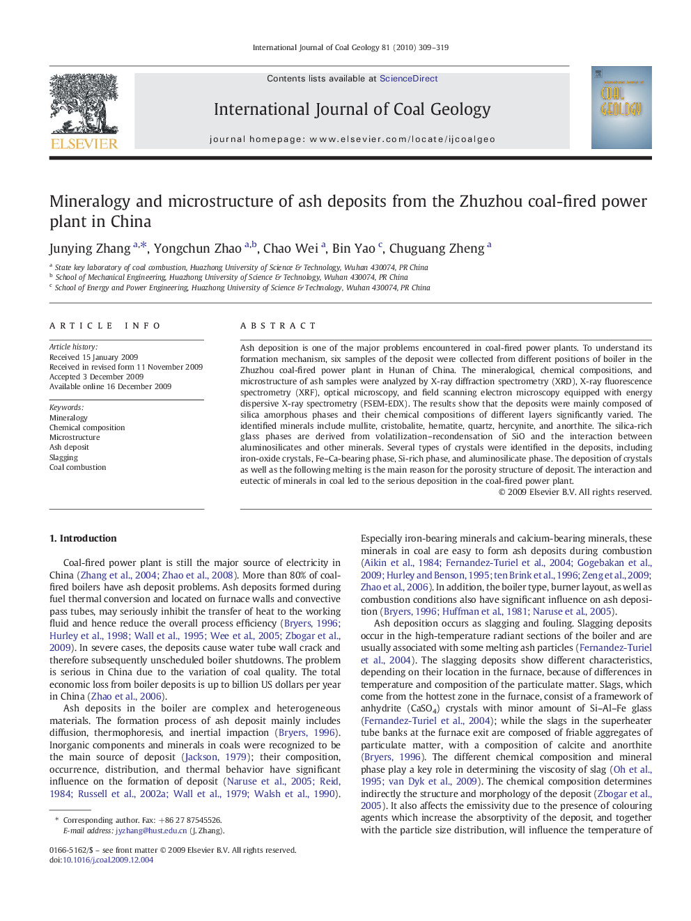 Mineralogy and microstructure of ash deposits from the Zhuzhou coal-fired power plant in China