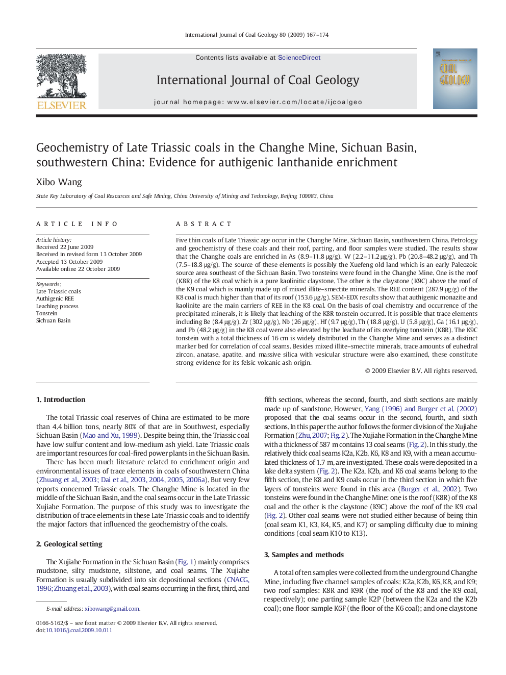 Geochemistry of Late Triassic coals in the Changhe Mine, Sichuan Basin, southwestern China: Evidence for authigenic lanthanide enrichment