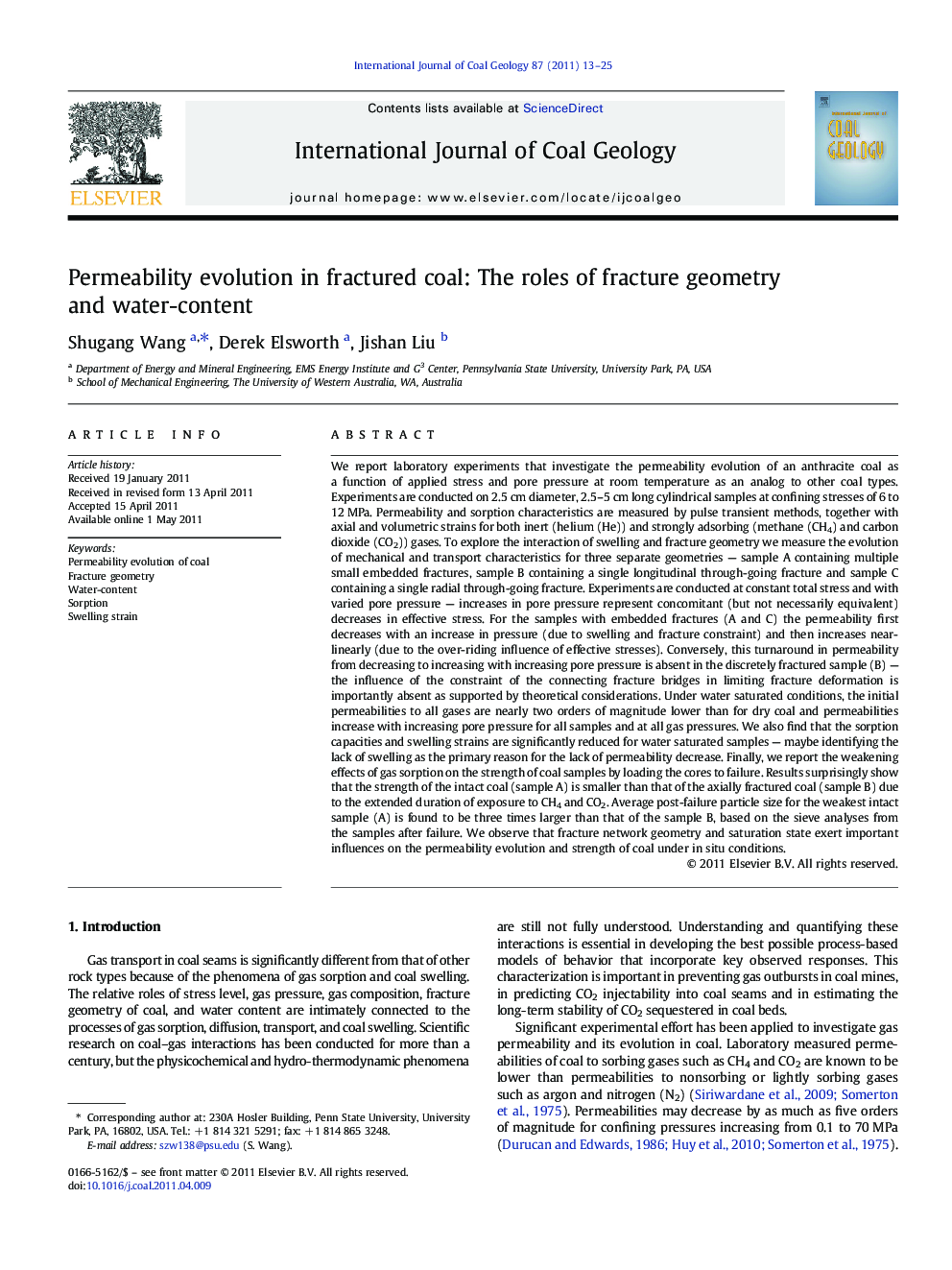 Permeability evolution in fractured coal: The roles of fracture geometry and water-content