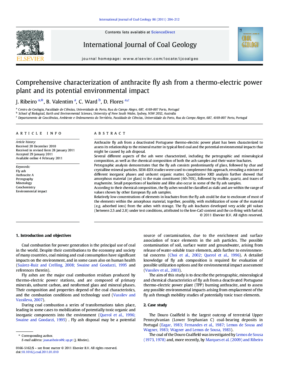 Comprehensive characterization of anthracite fly ash from a thermo-electric power plant and its potential environmental impact