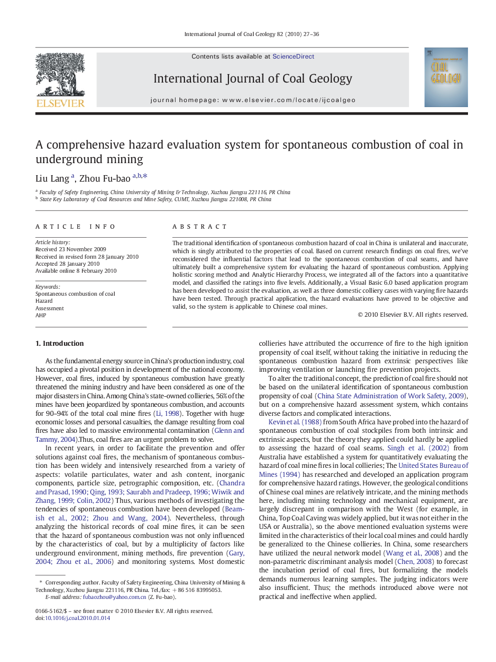 A comprehensive hazard evaluation system for spontaneous combustion of coal in underground mining