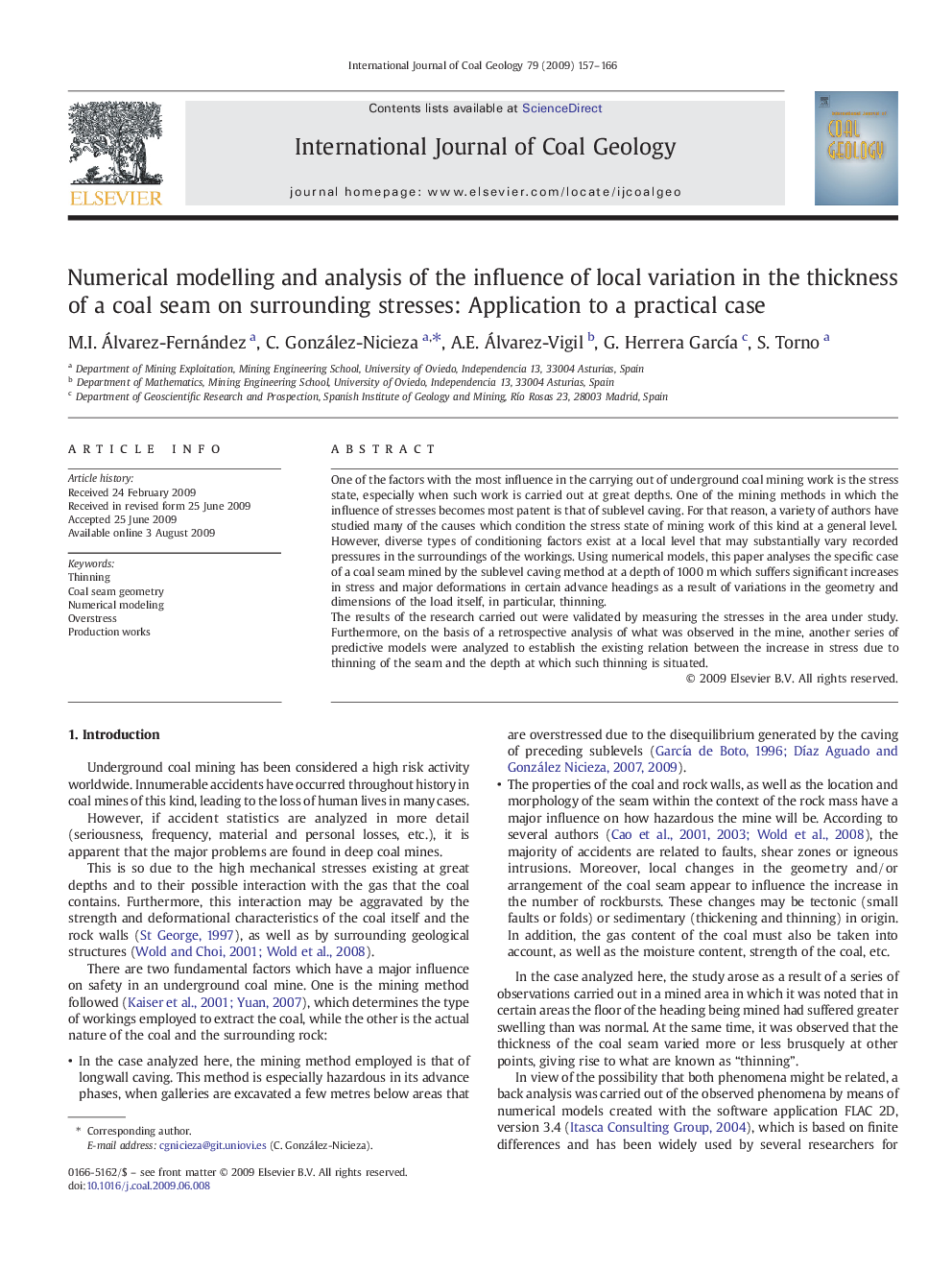 Numerical modelling and analysis of the influence of local variation in the thickness of a coal seam on surrounding stresses: Application to a practical case