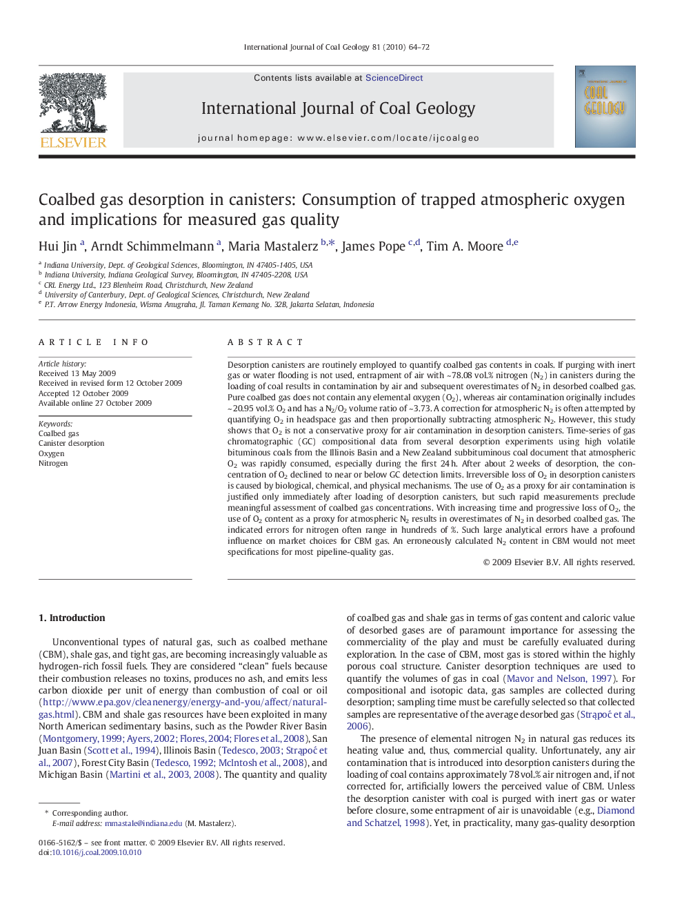 Coalbed gas desorption in canisters: Consumption of trapped atmospheric oxygen and implications for measured gas quality