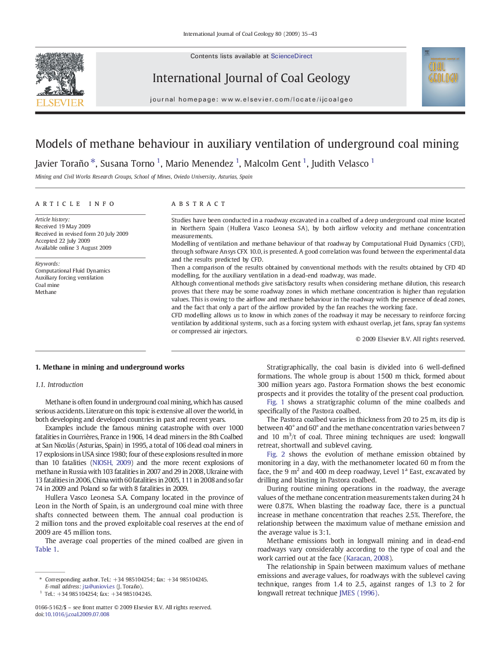 Models of methane behaviour in auxiliary ventilation of underground coal mining