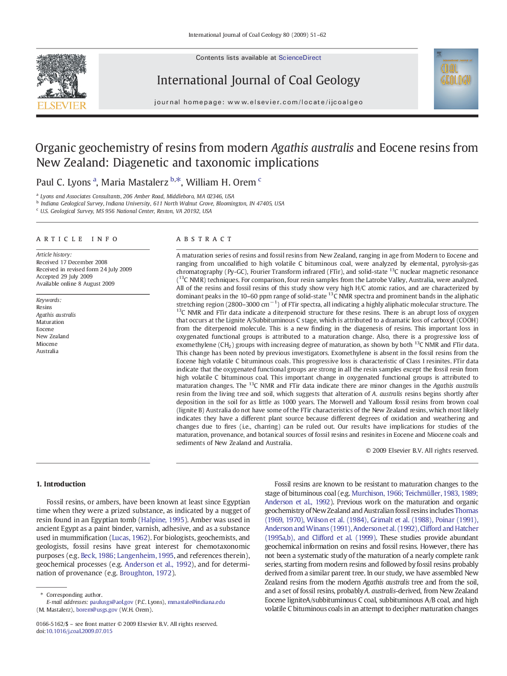 Organic geochemistry of resins from modern Agathis australis and Eocene resins from New Zealand: Diagenetic and taxonomic implications