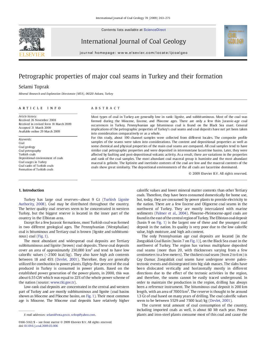 Petrographic properties of major coal seams in Turkey and their formation