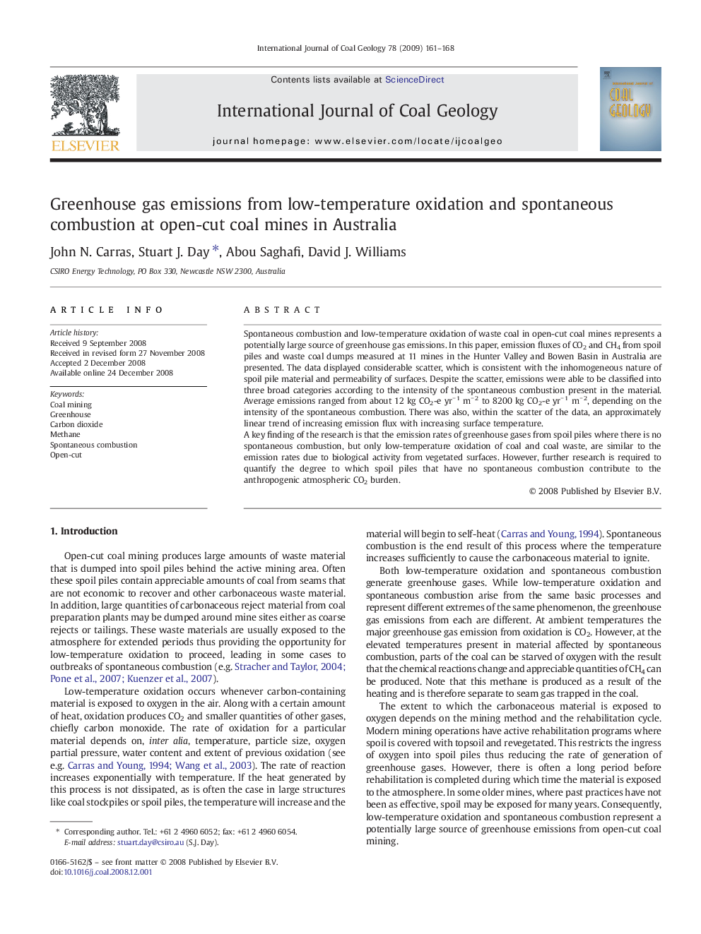 Greenhouse gas emissions from low-temperature oxidation and spontaneous combustion at open-cut coal mines in Australia