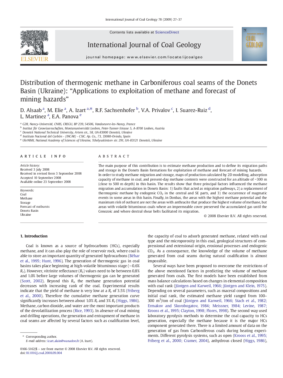 Distribution of thermogenic methane in Carboniferous coal seams of the Donets Basin (Ukraine): “Applications to exploitation of methane and forecast of mining hazards”