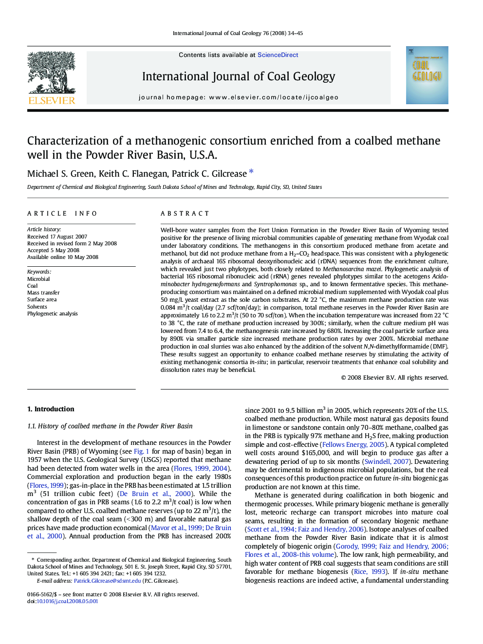 Characterization of a methanogenic consortium enriched from a coalbed methane well in the Powder River Basin, U.S.A.