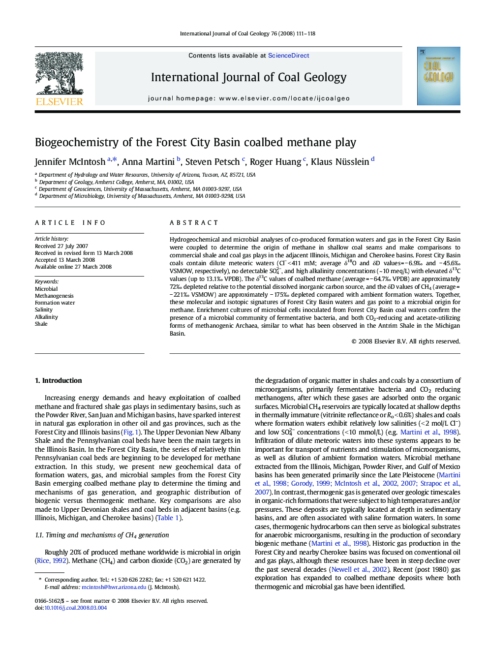 Biogeochemistry of the Forest City Basin coalbed methane play