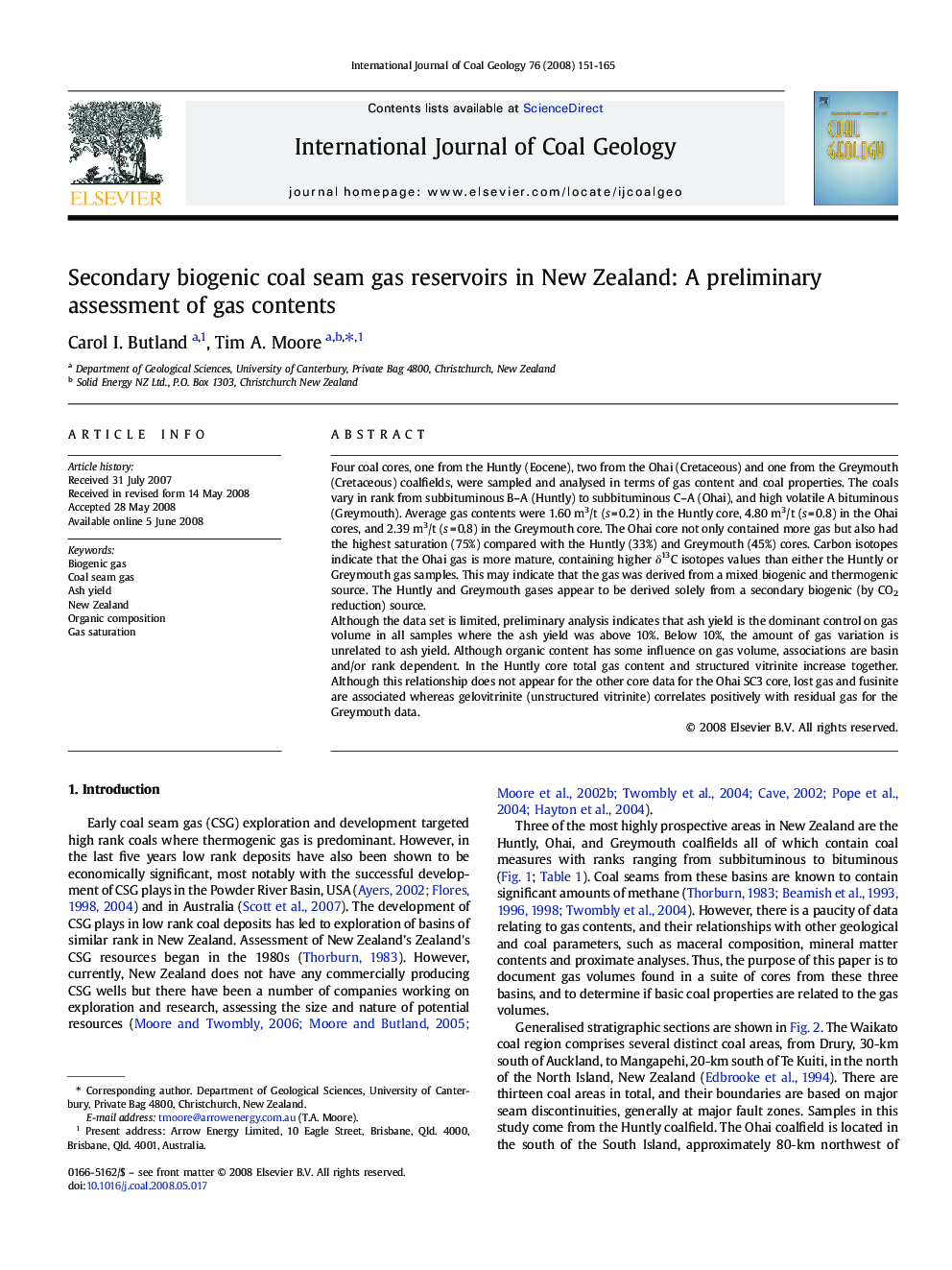 Secondary biogenic coal seam gas reservoirs in New Zealand: A preliminary assessment of gas contents