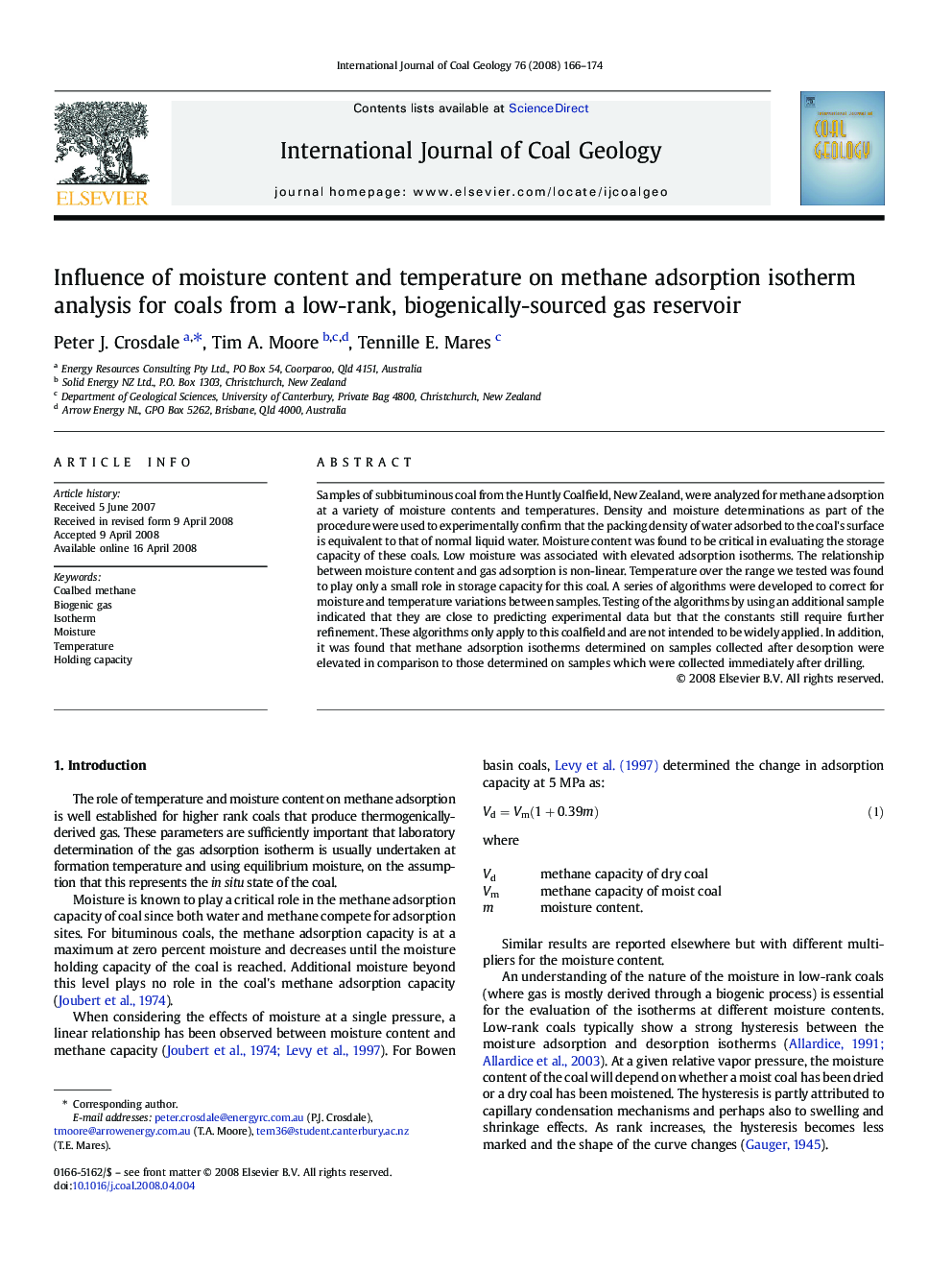 Influence of moisture content and temperature on methane adsorption isotherm analysis for coals from a low-rank, biogenically-sourced gas reservoir