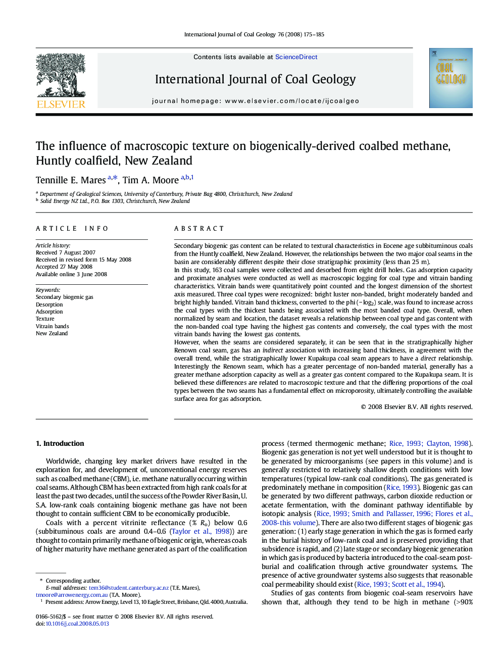 The influence of macroscopic texture on biogenically-derived coalbed methane, Huntly coalfield, New Zealand