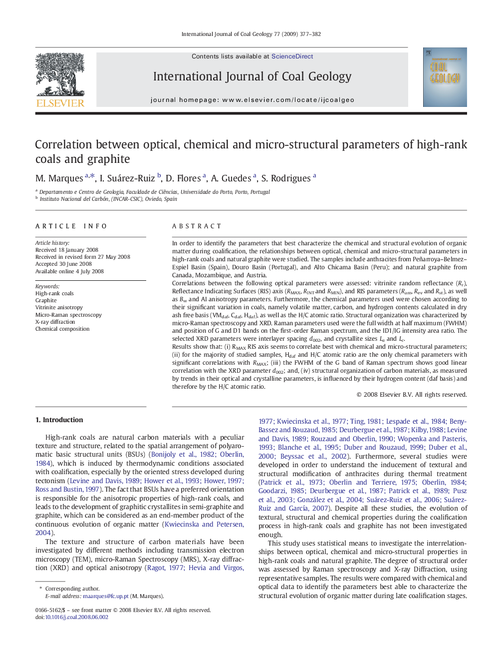 Correlation between optical, chemical and micro-structural parameters of high-rank coals and graphite