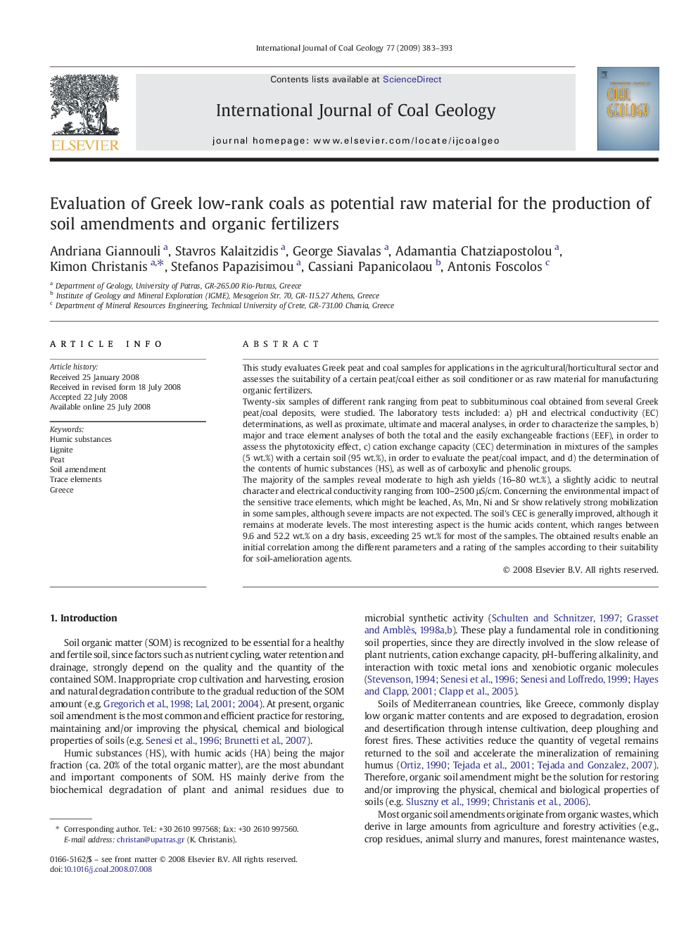 Evaluation of Greek low-rank coals as potential raw material for the production of soil amendments and organic fertilizers