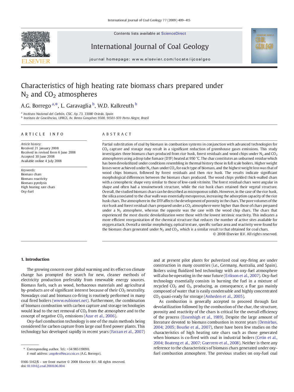 Characteristics of high heating rate biomass chars prepared under N2 and CO2 atmospheres