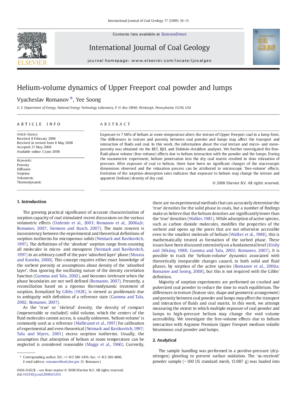 Helium-volume dynamics of Upper Freeport coal powder and lumps