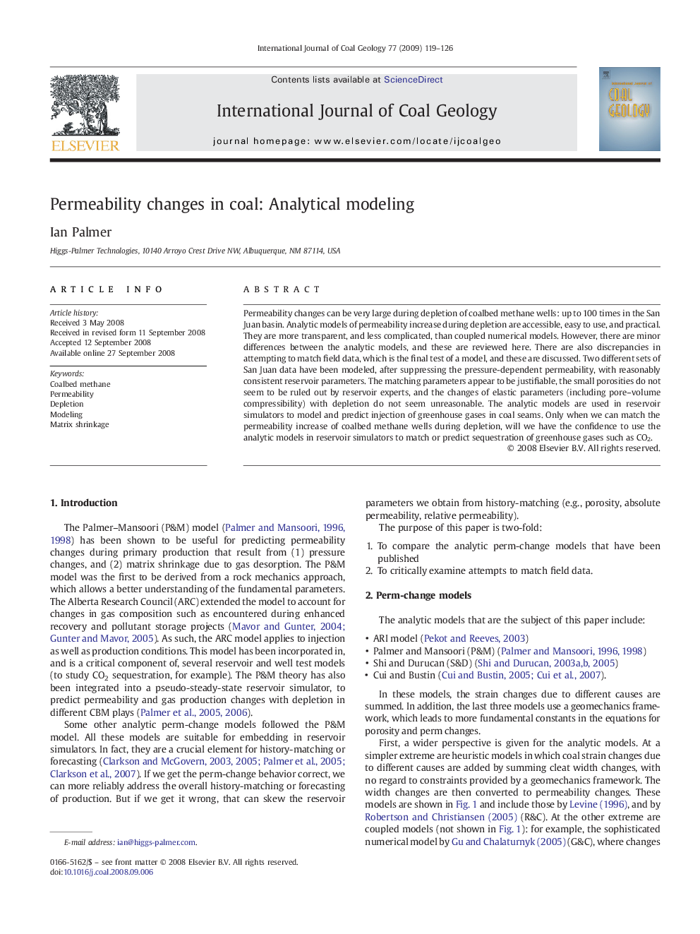 Permeability changes in coal: Analytical modeling