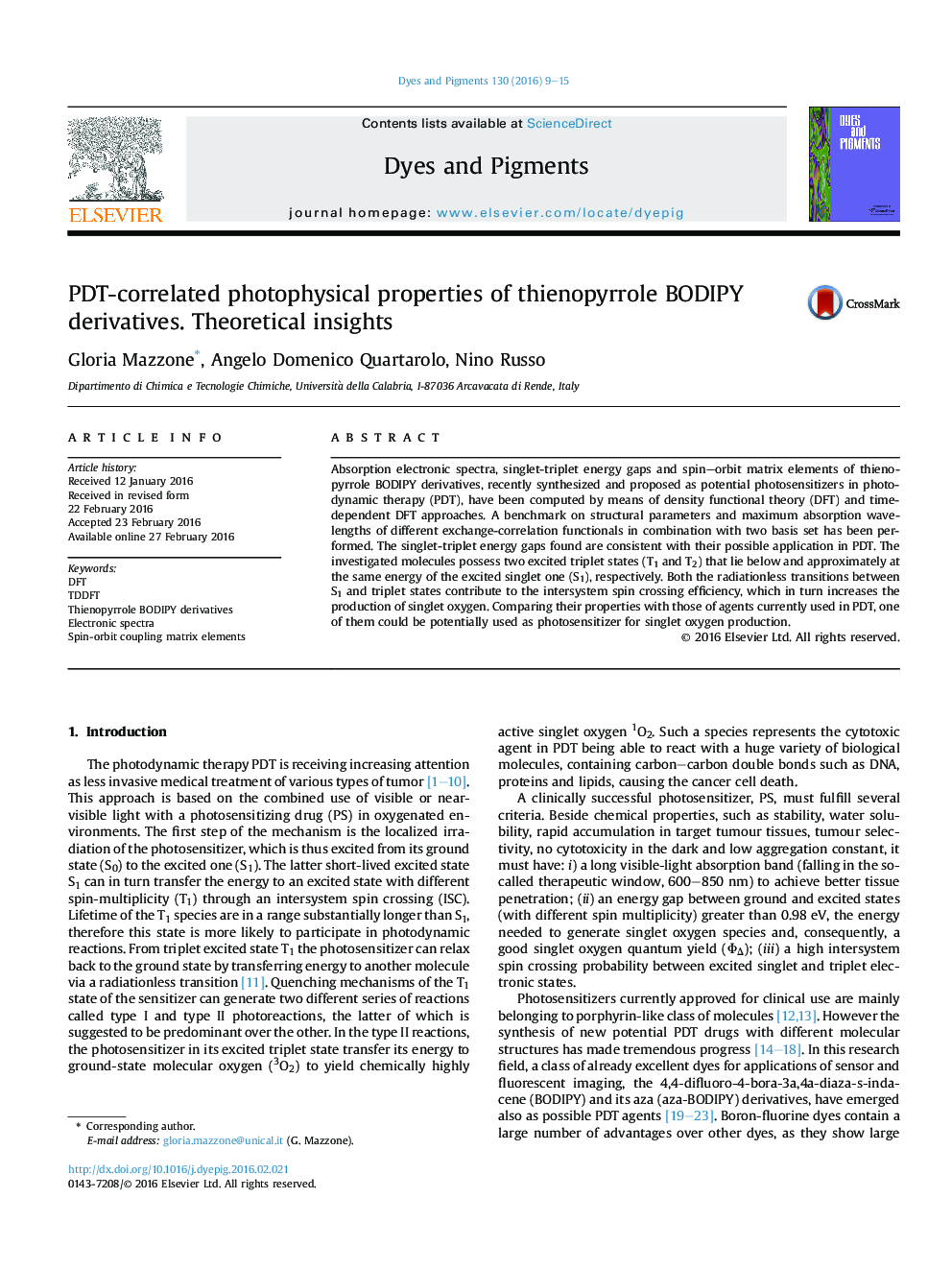 PDT-correlated photophysical properties of thienopyrrole BODIPY derivatives. Theoretical insights