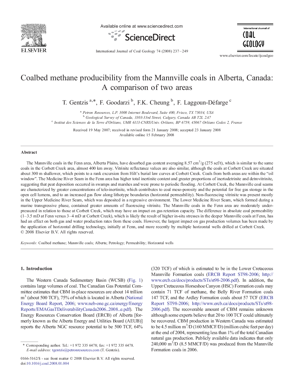 Coalbed methane producibility from the Mannville coals in Alberta, Canada: A comparison of two areas