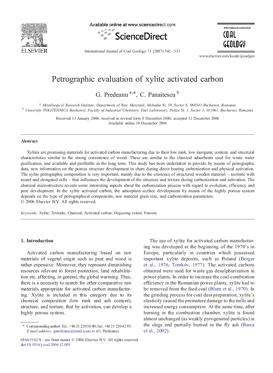 Petrographic evaluation of xylite activated carbon