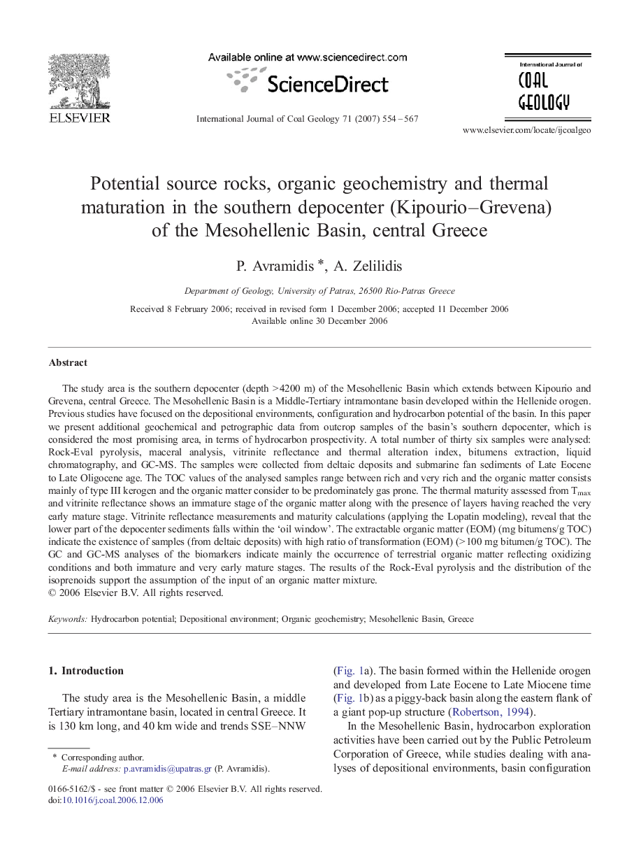 Potential source rocks, organic geochemistry and thermal maturation in the southern depocenter (Kipourio–Grevena) of the Mesohellenic Basin, central Greece