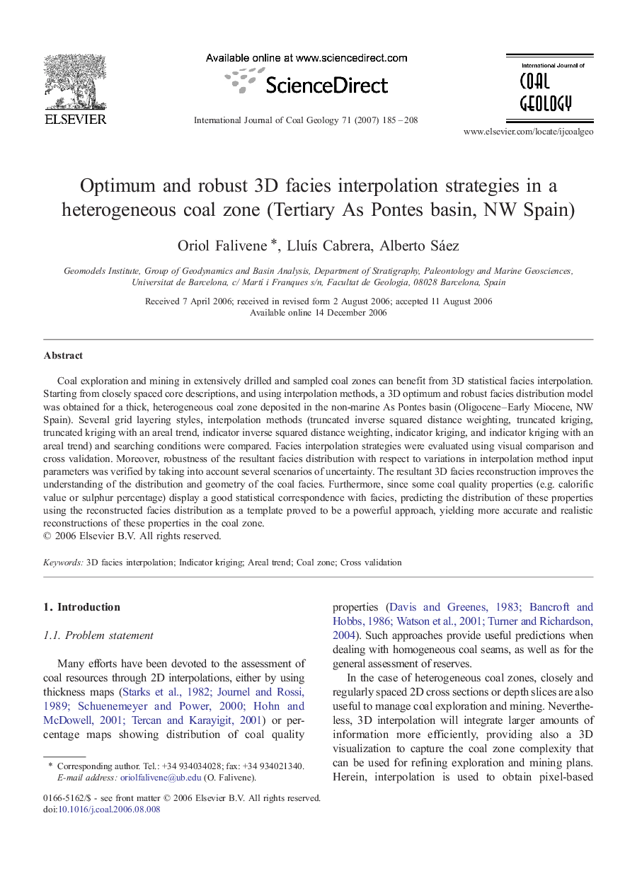 Optimum and robust 3D facies interpolation strategies in a heterogeneous coal zone (Tertiary As Pontes basin, NW Spain)