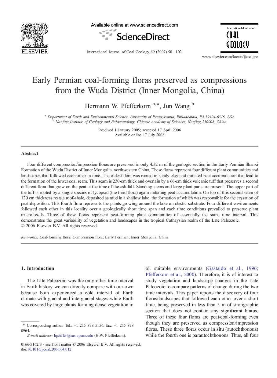 Early Permian coal-forming floras preserved as compressions from the Wuda District (Inner Mongolia, China)