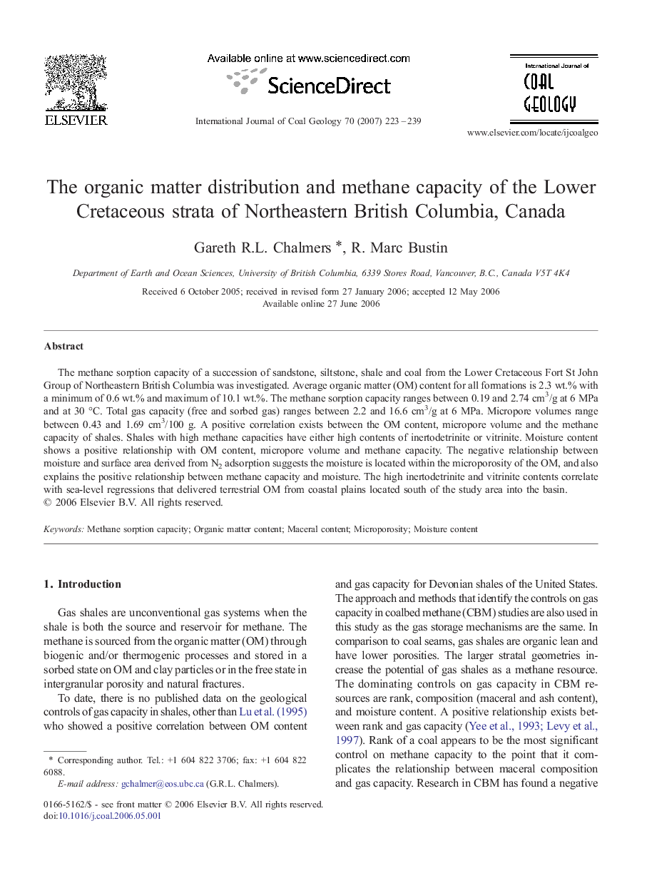 The organic matter distribution and methane capacity of the Lower Cretaceous strata of Northeastern British Columbia, Canada