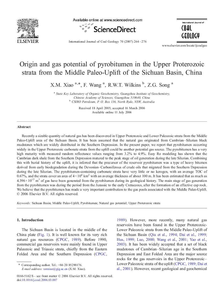 Origin and gas potential of pyrobitumen in the Upper Proterozoic strata from the Middle Paleo-Uplift of the Sichuan Basin, China